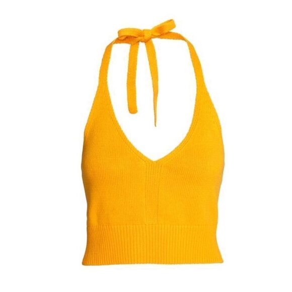 H&M Knitted Halter-Neck Crop Top Mustard Yellow - Picture 2 of 2